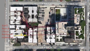 (click to expand photo). Red arrows are all buildings with air-sound access to the proposed backyard beer joint.